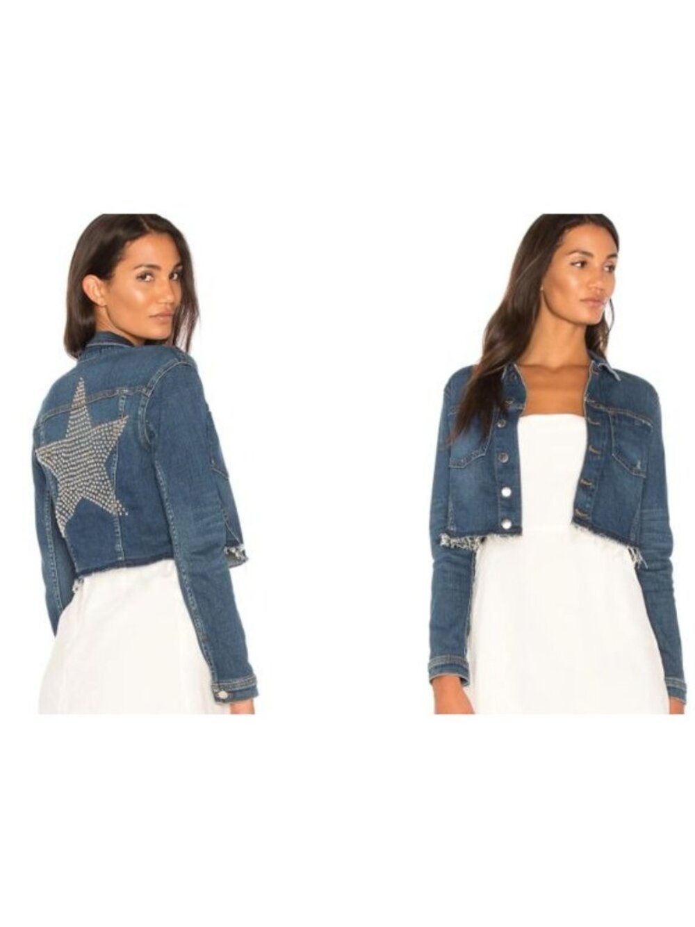 L'Agence Star Studded Zuma Cropped Denim Jacket, Women, Size XS